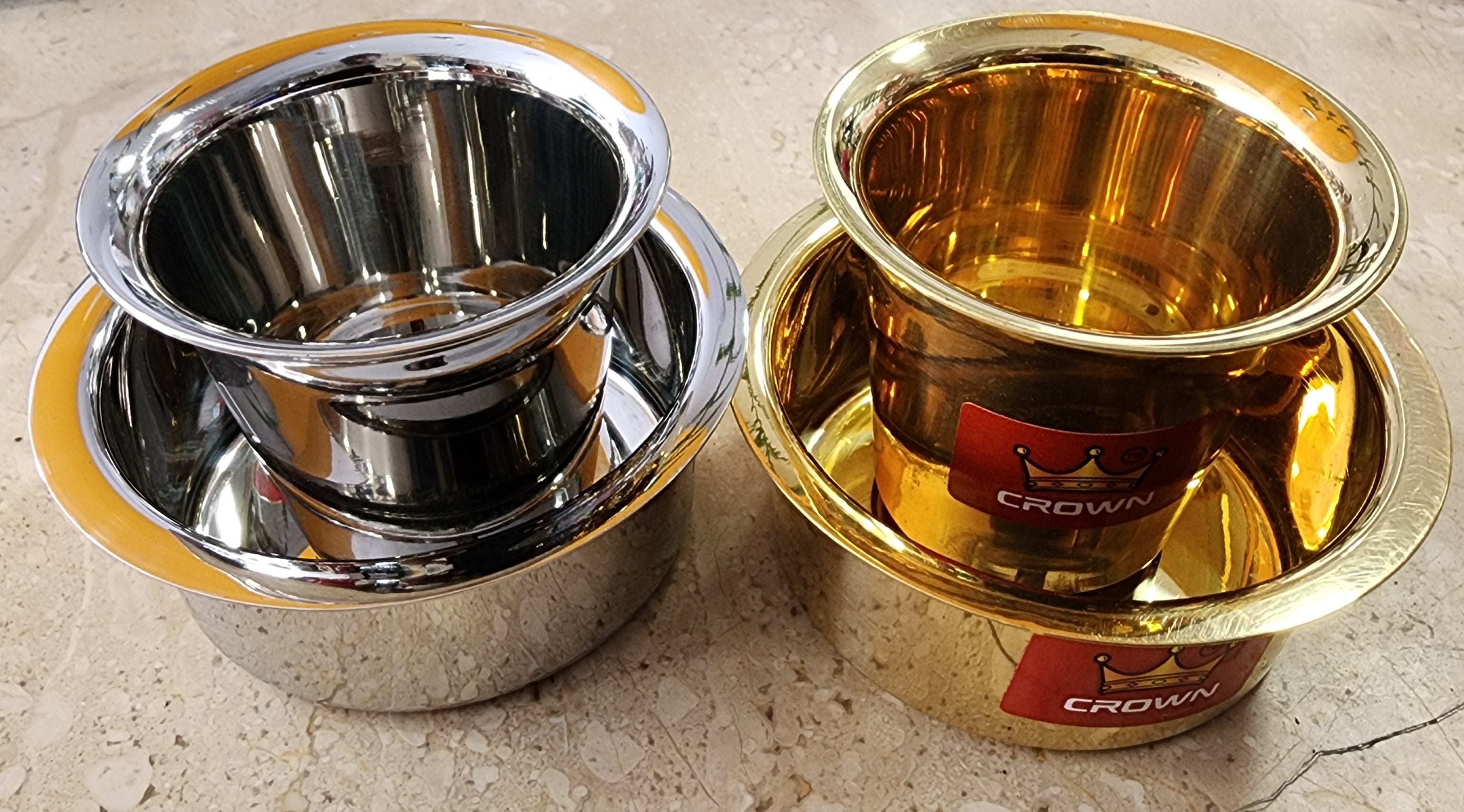 CROWN STEEL/BRASS DABRA CUP & SAUCER